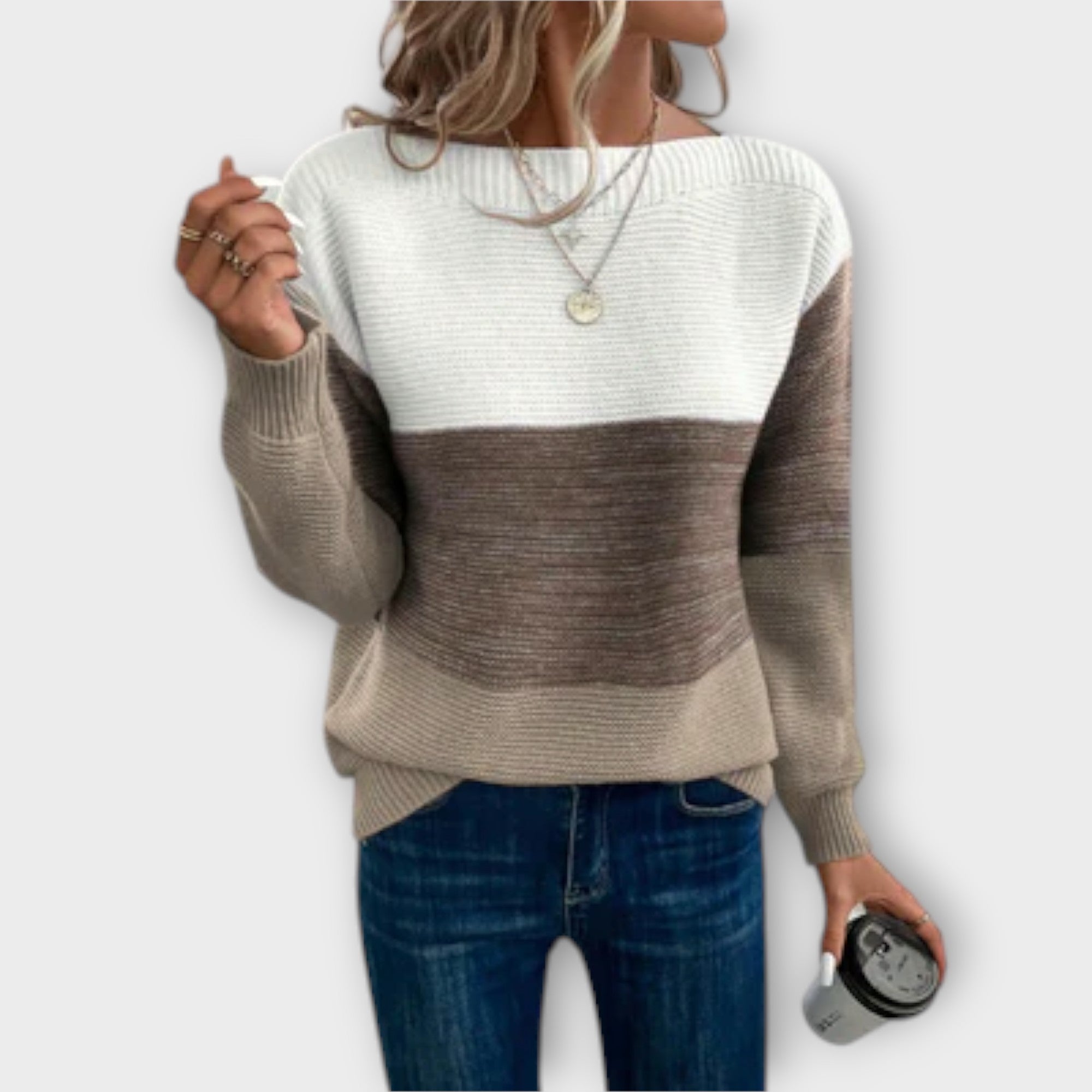Lunaya – Dreifarbiger Pullover im Patchwork-Sti