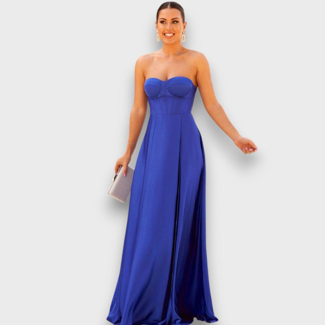 Victoria – Langes Kleid mit Rückenschnürung und Schlitz - Emma Fioretti