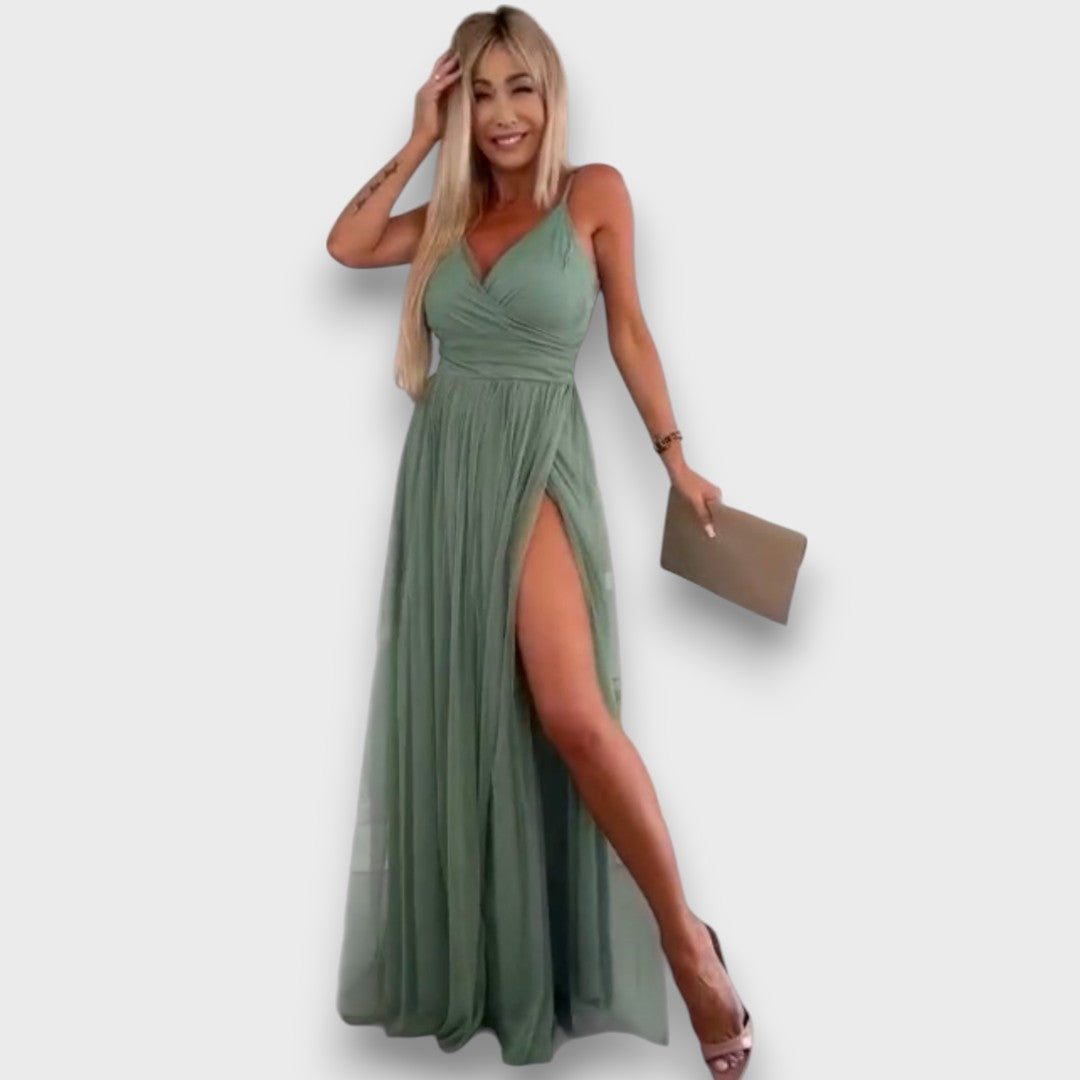 Nausica – Fließendes Kleid mit Schlitz und Spaghettiträgern - Emma Fioretti
