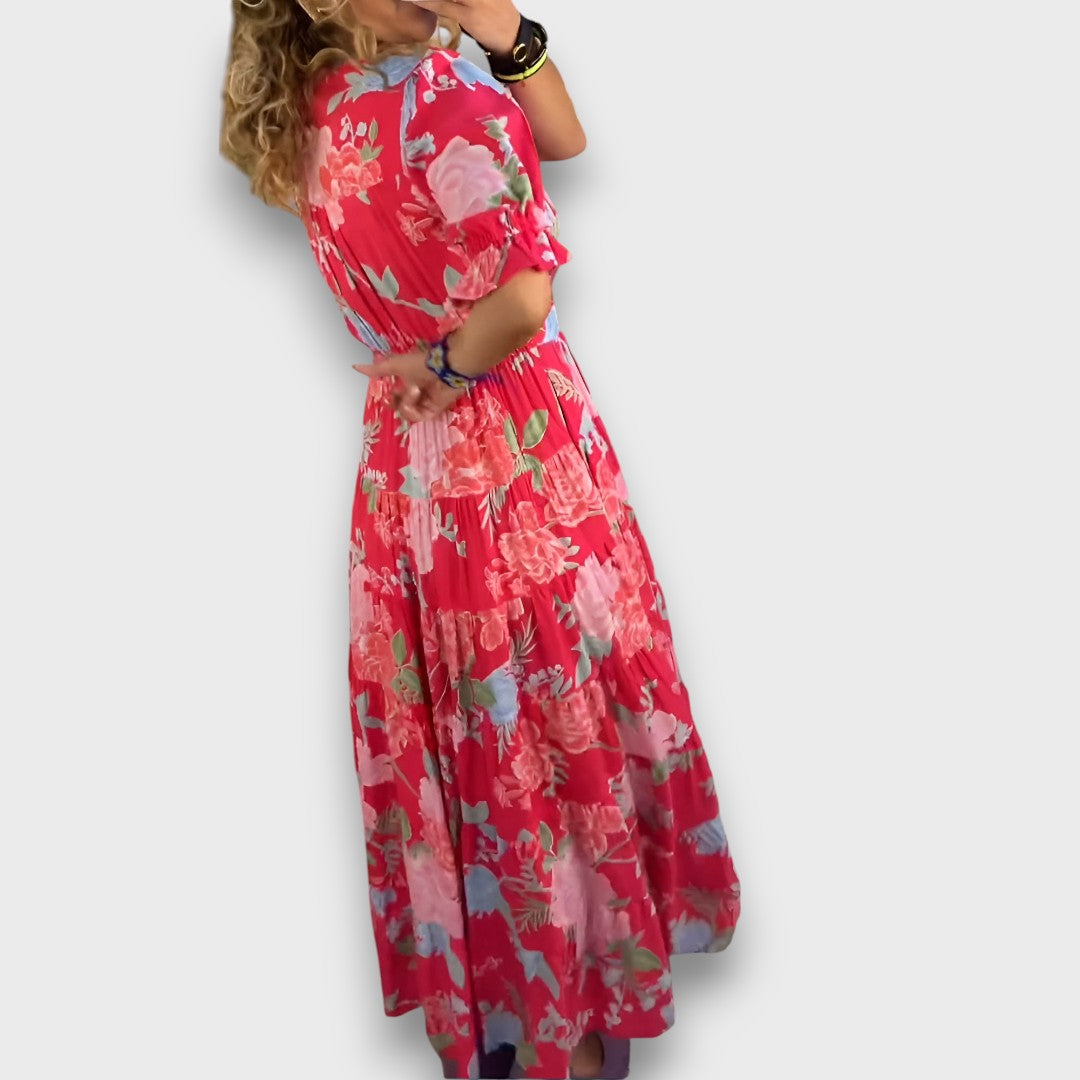 Carine – Blumiges Maxikleid mit V-Ausschnitt Emma Fioretti