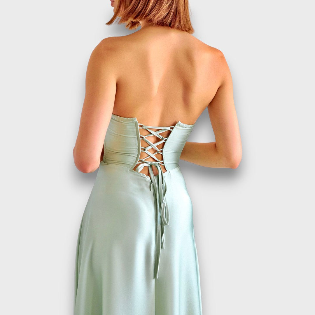 Victoria – Langes Kleid mit Rückenschnürung und Schlitz - Emma Fioretti