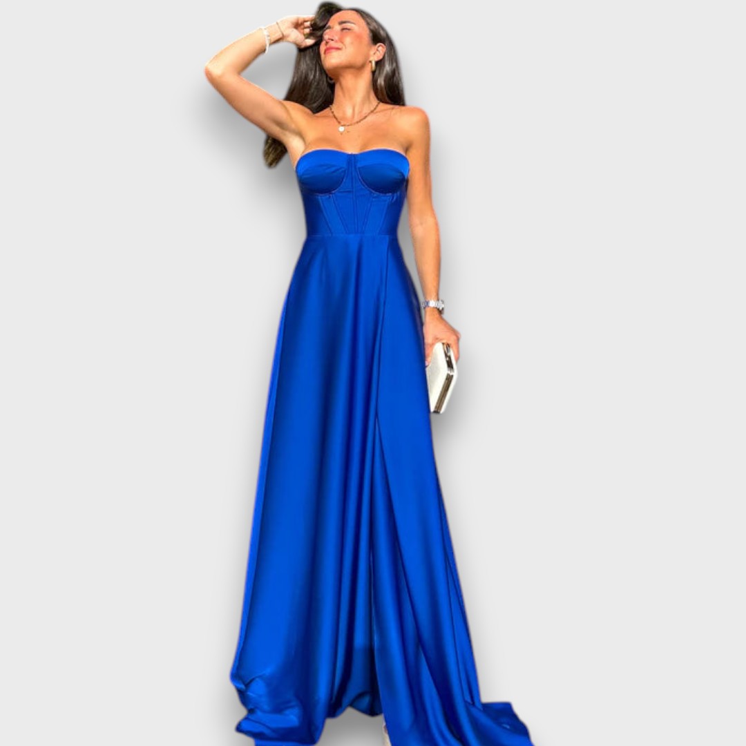Victoria – Langes Kleid mit Rückenschnürung und Schlitz - Emma Fioretti