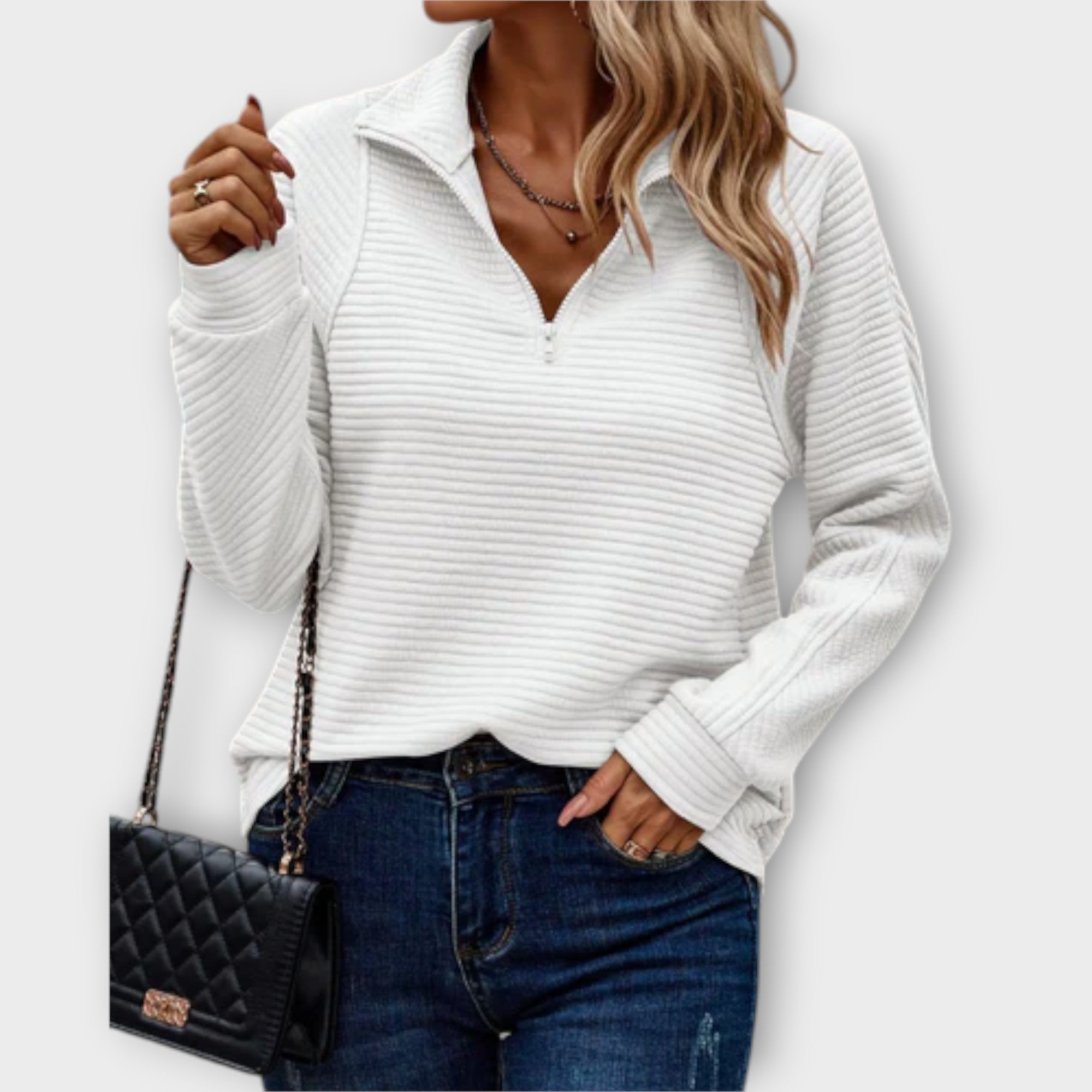 Alenia – Halfzip-Pullover mit V-Ausschnitt