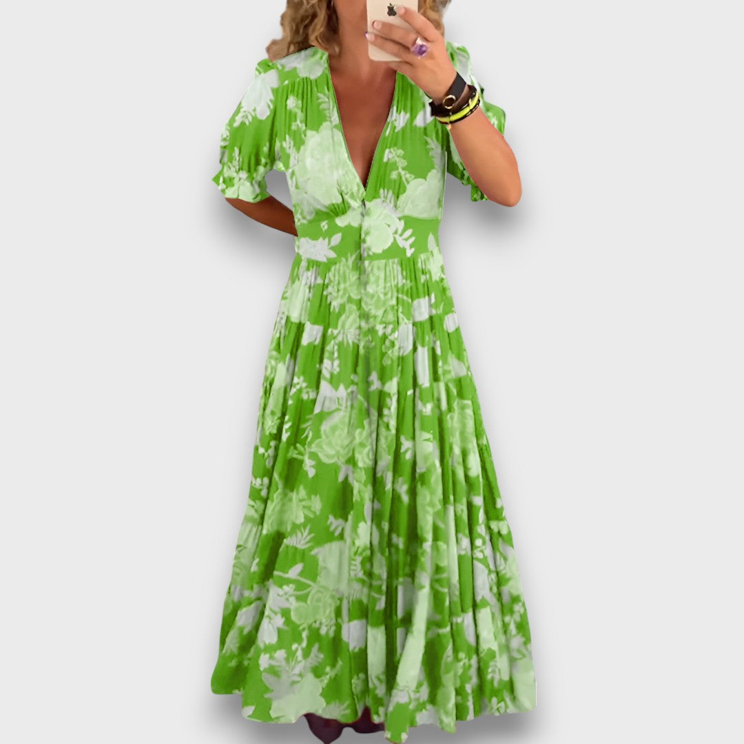 Carine – Blumiges Maxikleid mit V-Ausschnitt Emma Fioretti