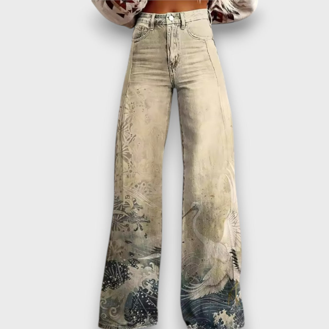 Aiyoko – Weite Jeans mit japanisch inspiriertem Print