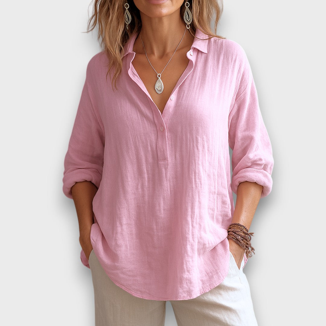 Anelle – Leinenbluse mit V-Ausschnitt - Emma Fioretti