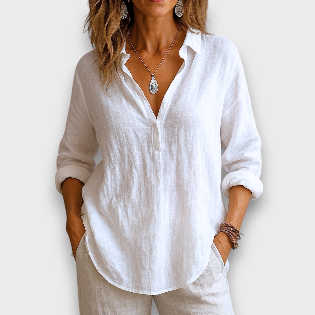 Anelle – Leinenbluse mit V-Ausschnitt - Emma Fioretti