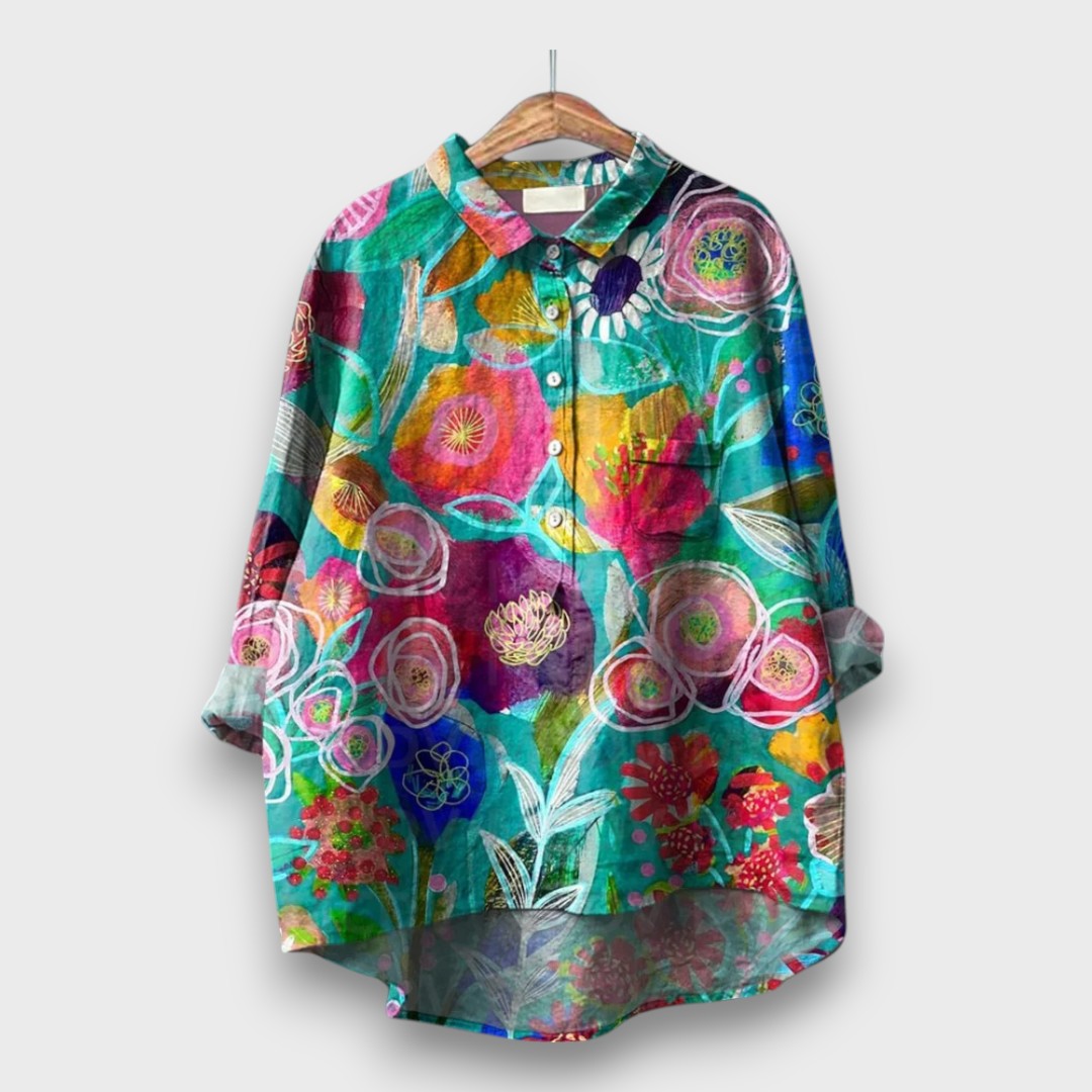 Elyra – Aquarell-Bluse in floraler Leichtigkeit