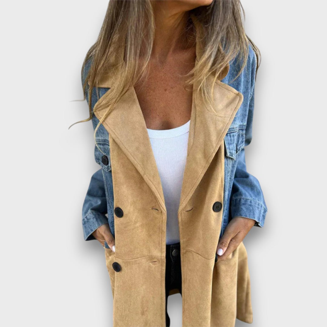 Ariana – Mantel aus Denim &amp; Veloursleder-Optik Emma Fioretti