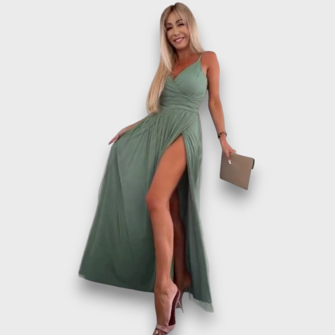Nausica – Fließendes Kleid mit Schlitz und Spaghettiträgern - Emma Fioretti