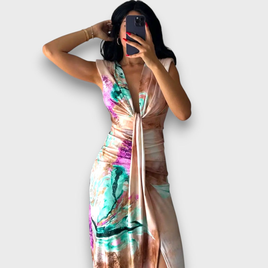 Celinne – Drapiertes Kleid mit Marmorprint - Emma Fioretti