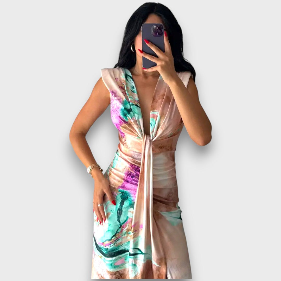 Celinne – Drapiertes Kleid mit Marmorprint - Emma Fioretti
