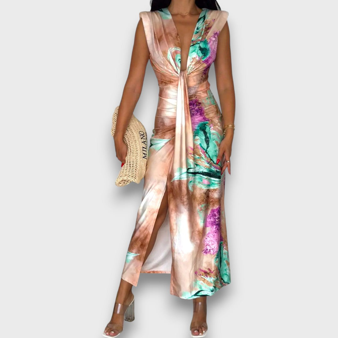 Celinne – Drapiertes Kleid mit Marmorprint - Emma Fioretti