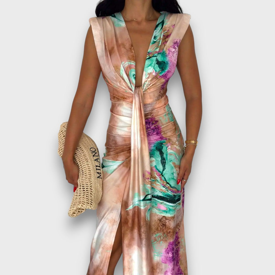 Celinne – Drapiertes Kleid mit Marmorprint - Emma Fioretti