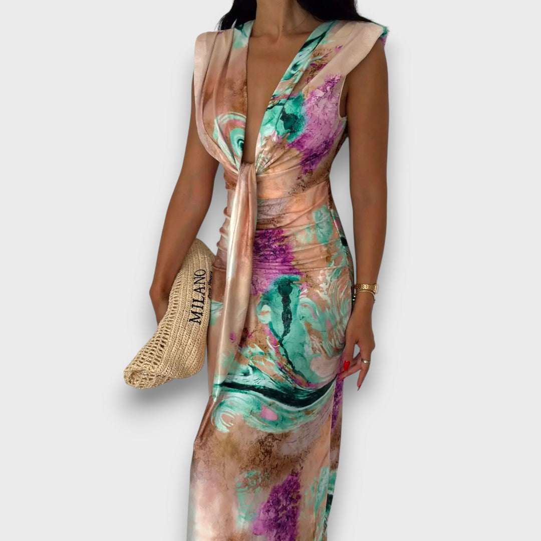 Celinne – Drapiertes Kleid mit Marmorprint - Emma Fioretti
