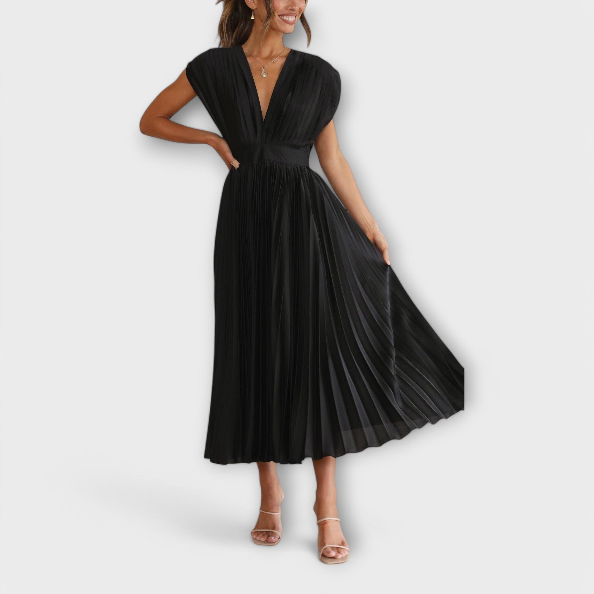 Celestine – Plissiertes Midikleid mit V-Ausschnitt