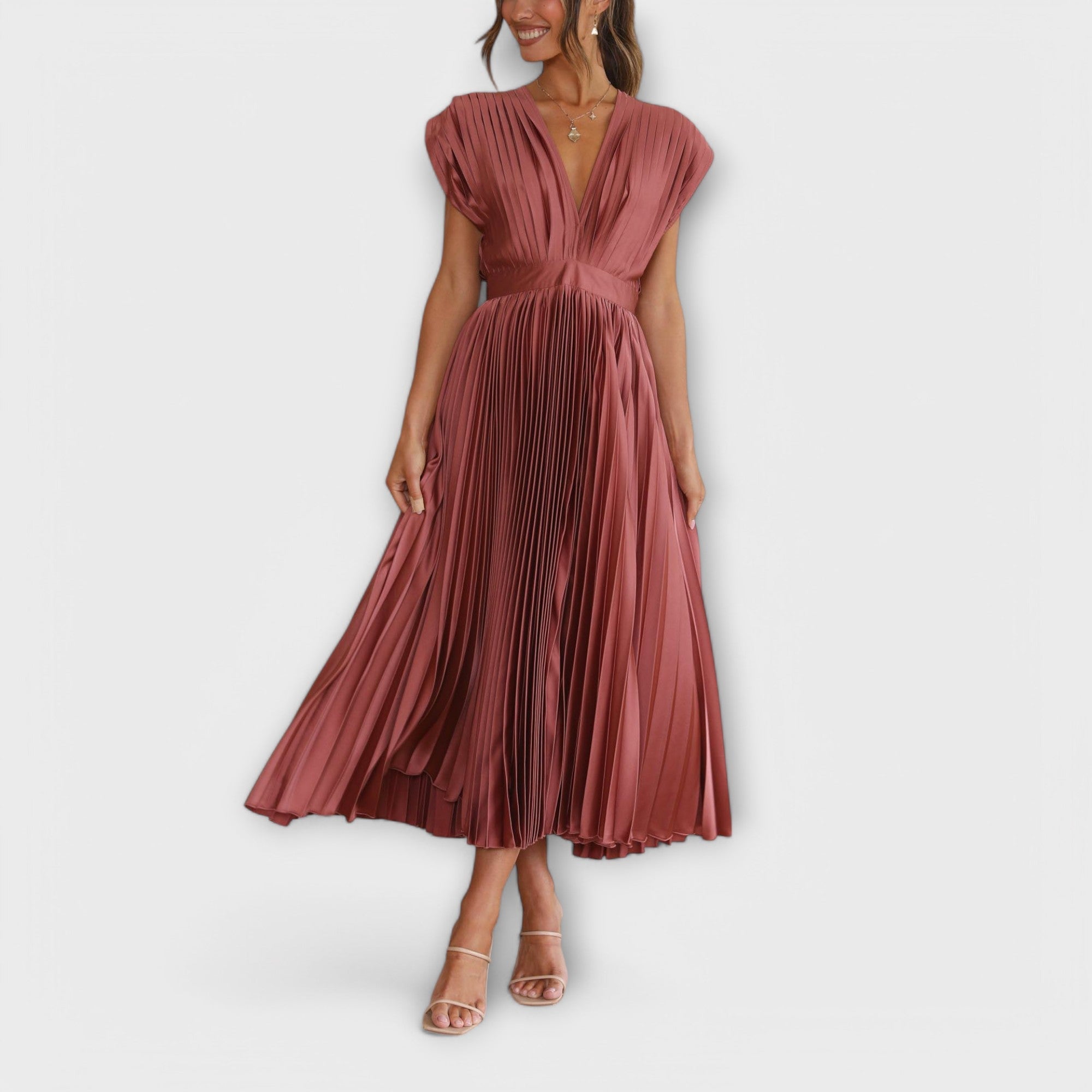 Celestine – Plissiertes Midikleid mit V-Ausschnitt