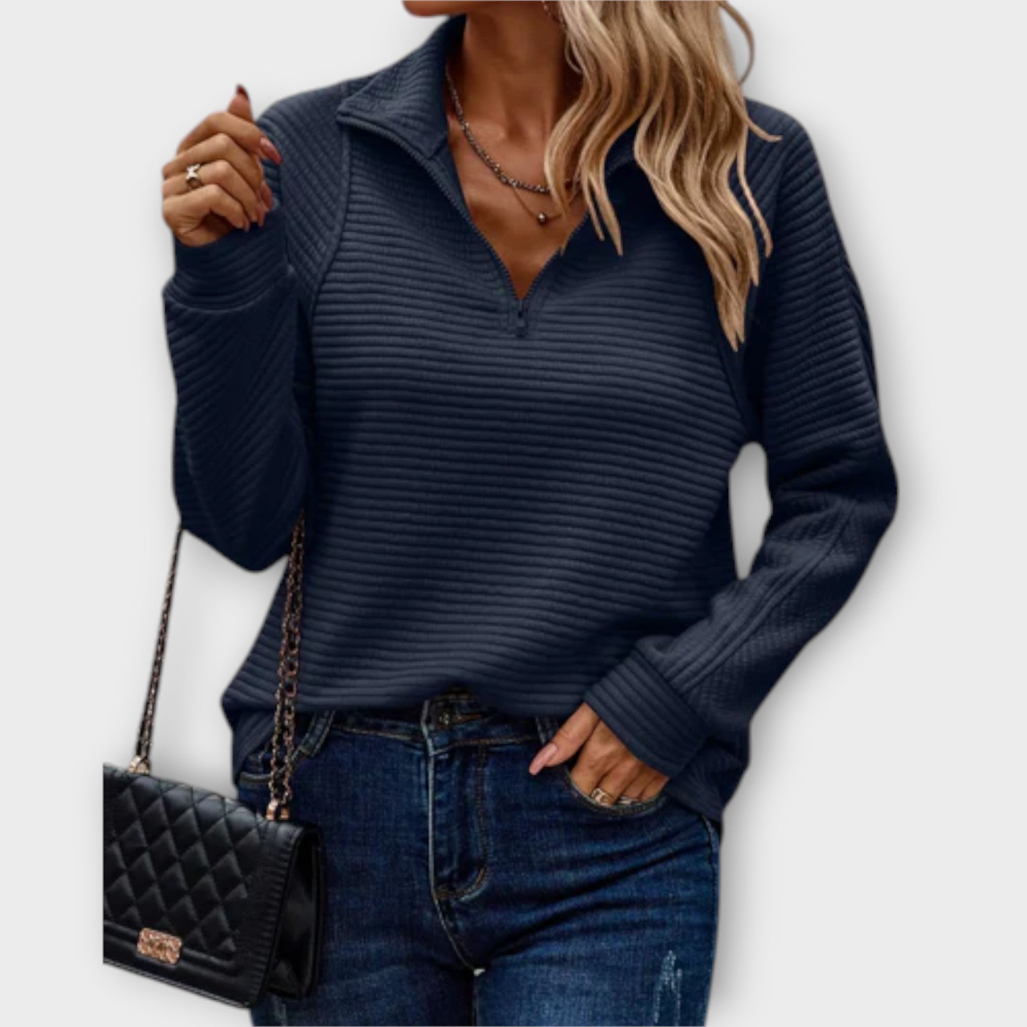 Alenia – Halfzip-Pullover mit V-Ausschnitt