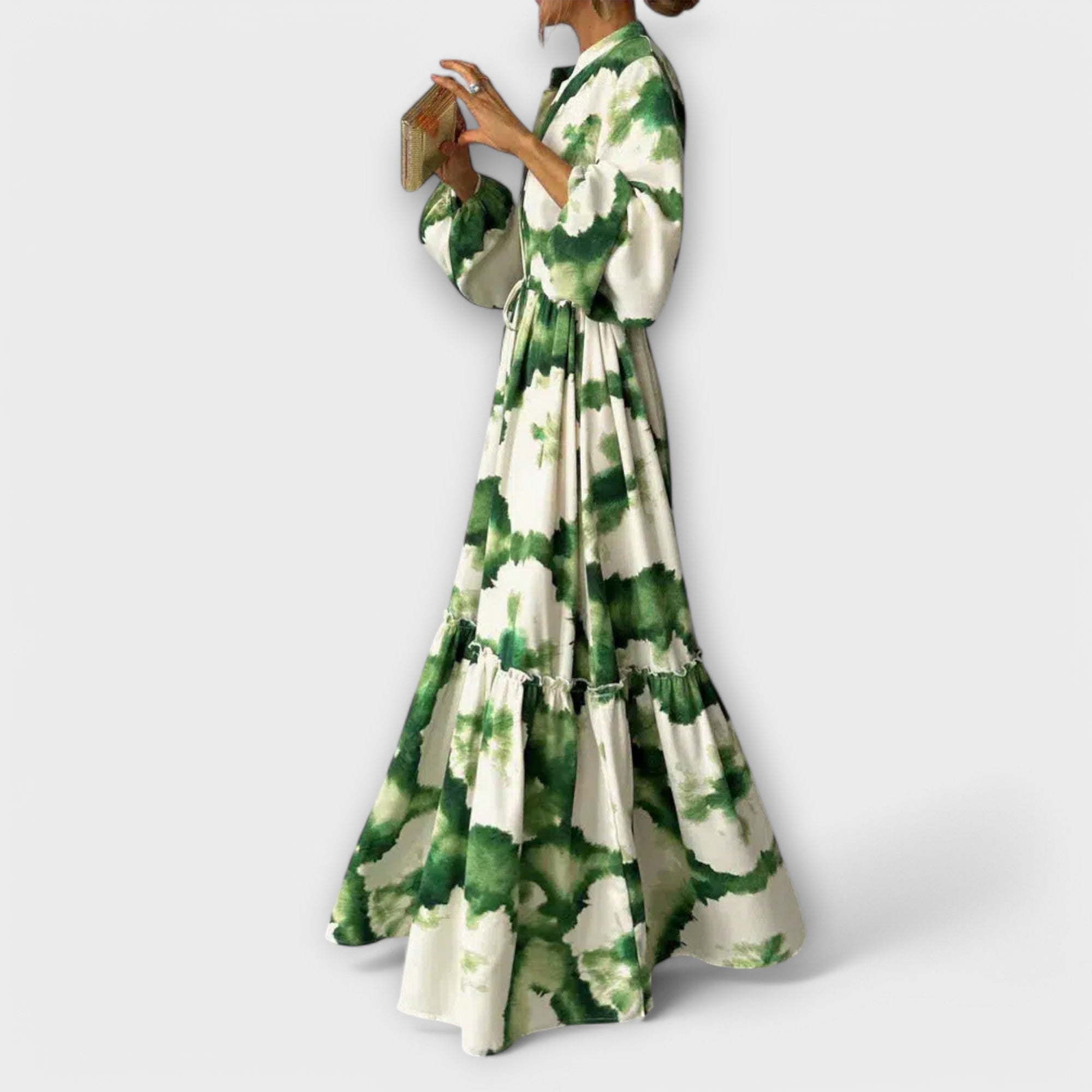 Amaria – Maxikleid mit Aquarell-Print und Bindetail