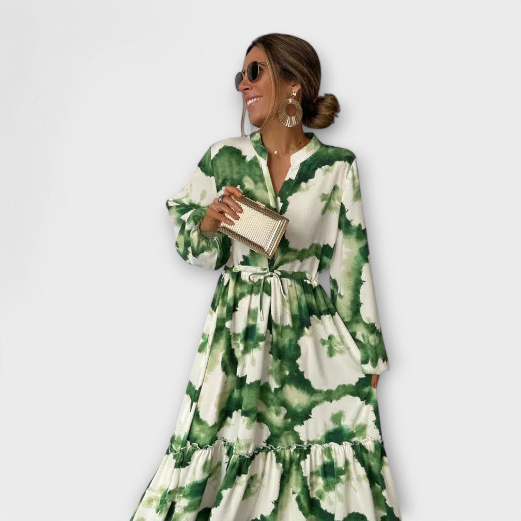 Amaria – Maxikleid mit Aquarell-Print und Bindetail