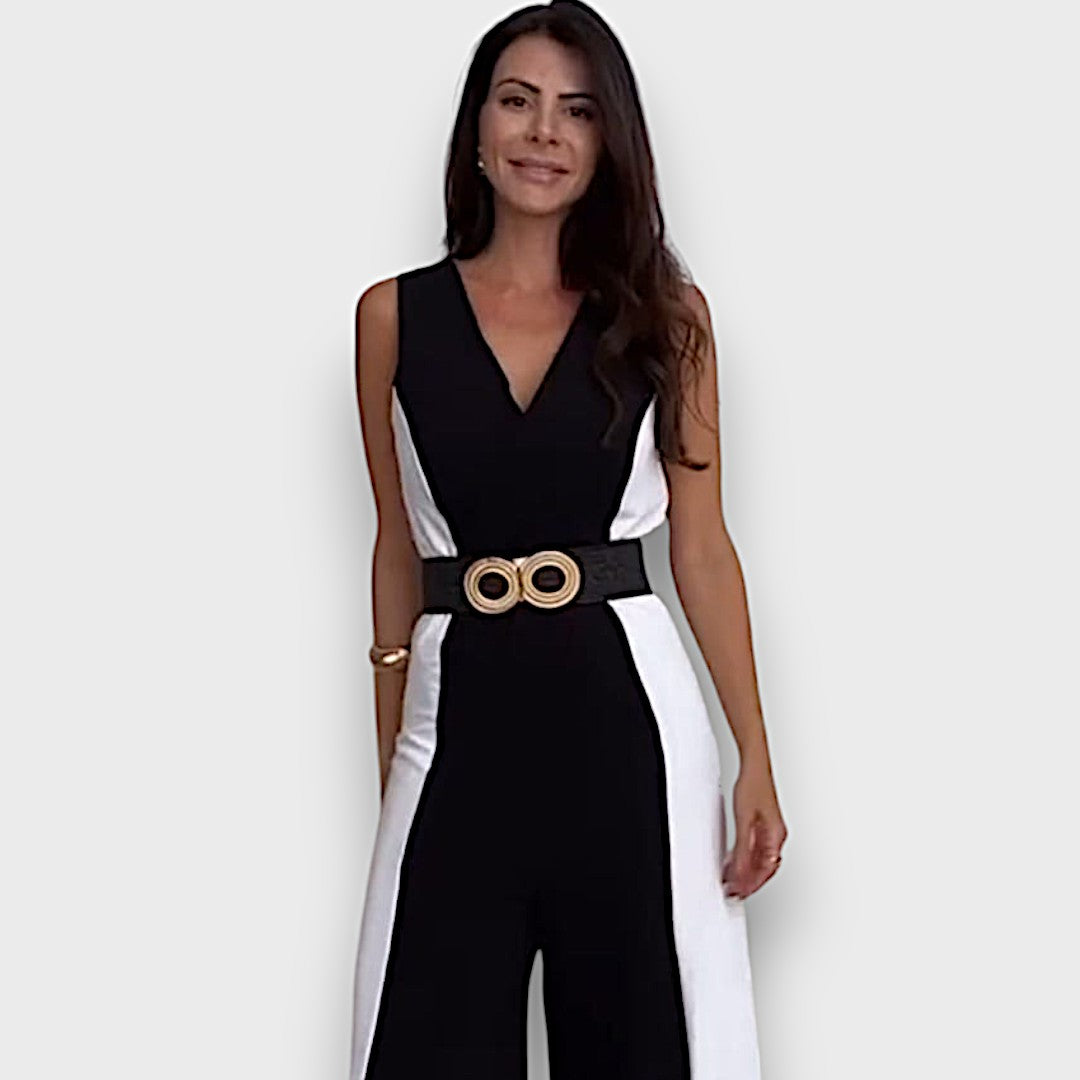Celestine – Zweifarbiger Jumpsuit mit Taillengürtel - Emma Fioretti