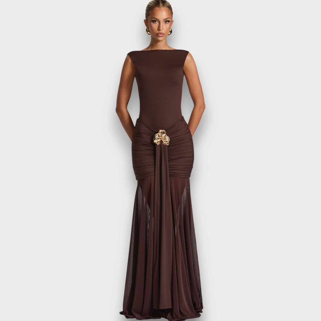 Carmelita – Bodenlanges Abendkleid mit Goldakzent Emma Fioretti