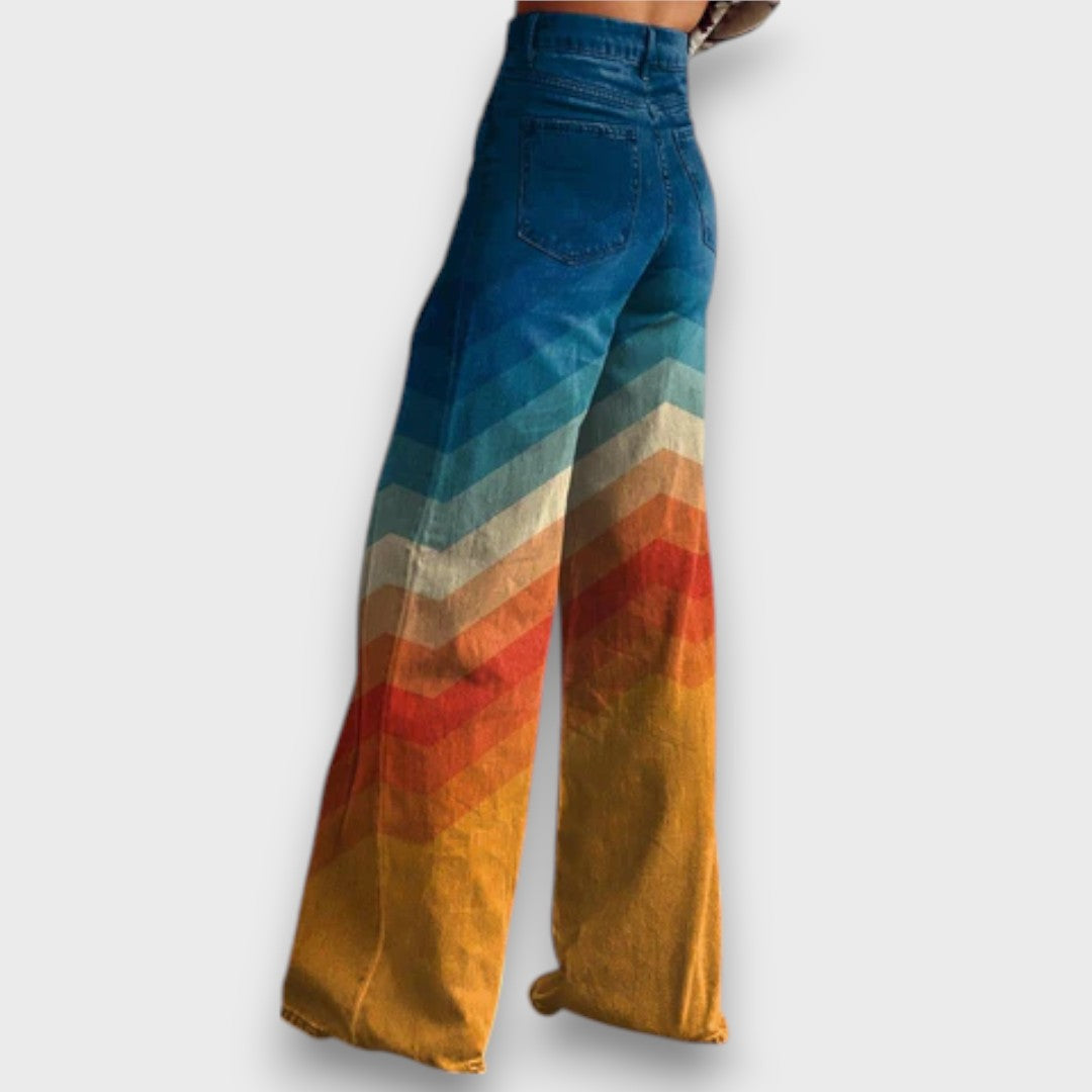 Zamira – Weite Hose mit Retro-Zickzack in Farbverlauf