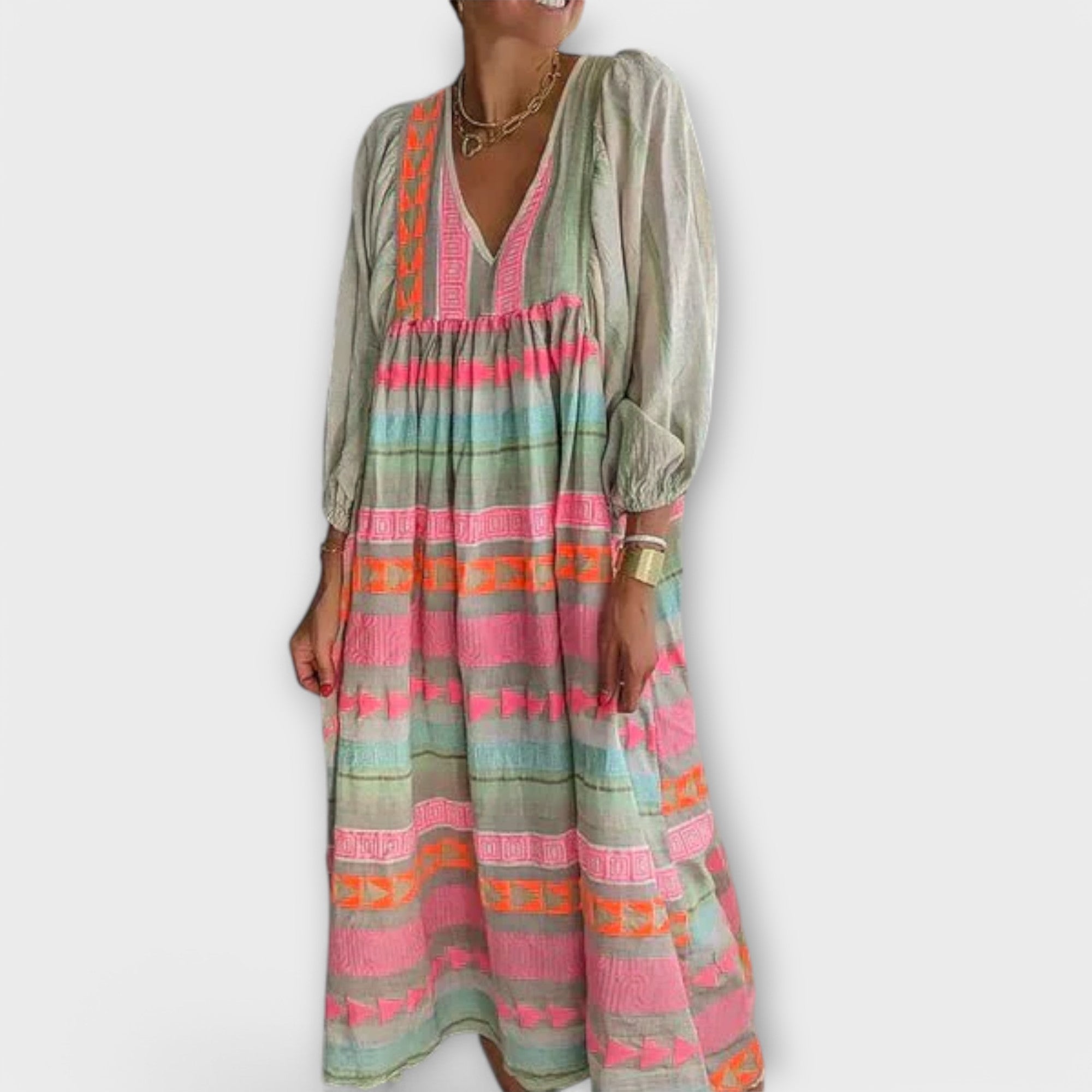 Ysolde – Boho Maxikleid mit Stickdetails