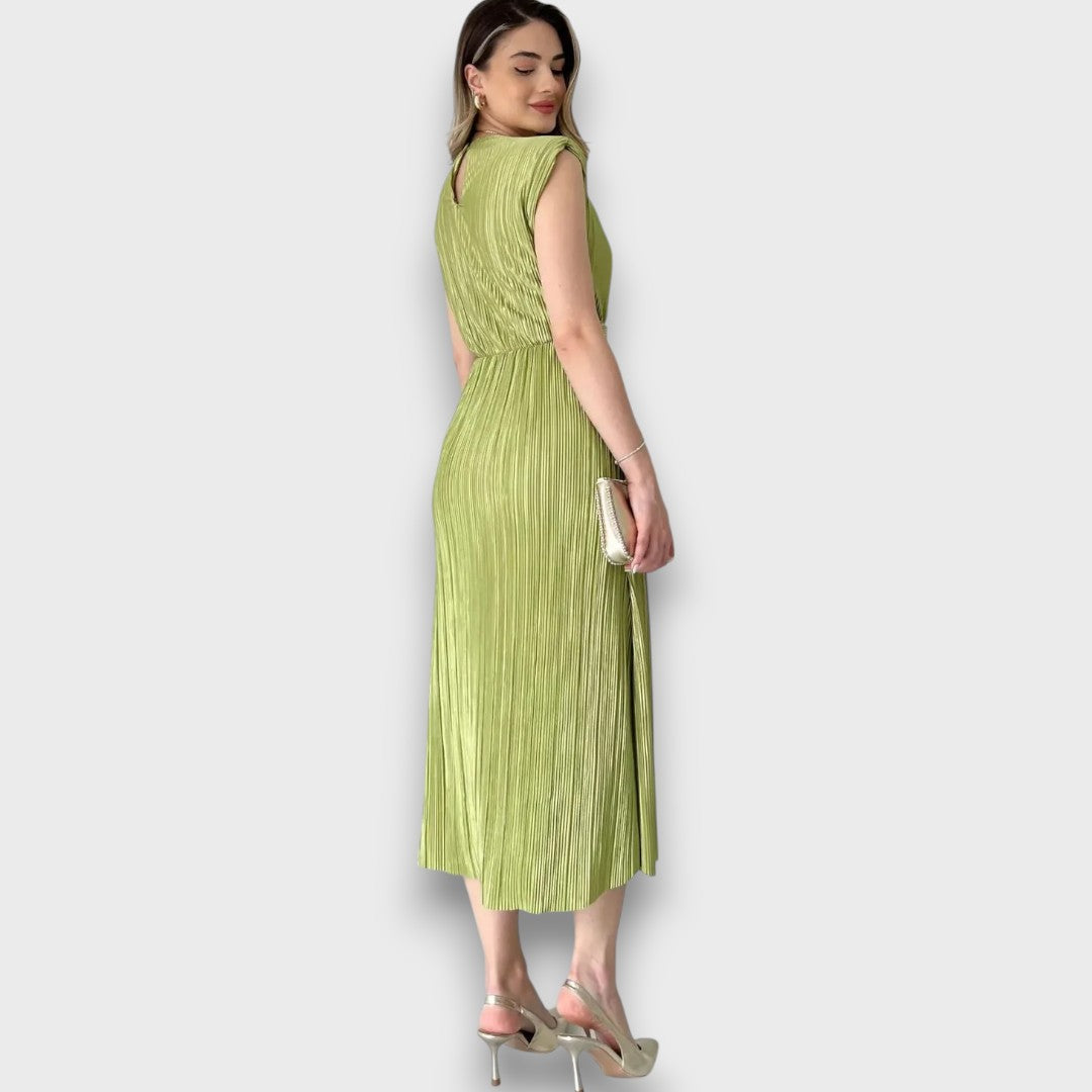 Nyxa Pleated Dress – Green Emma Fioretti