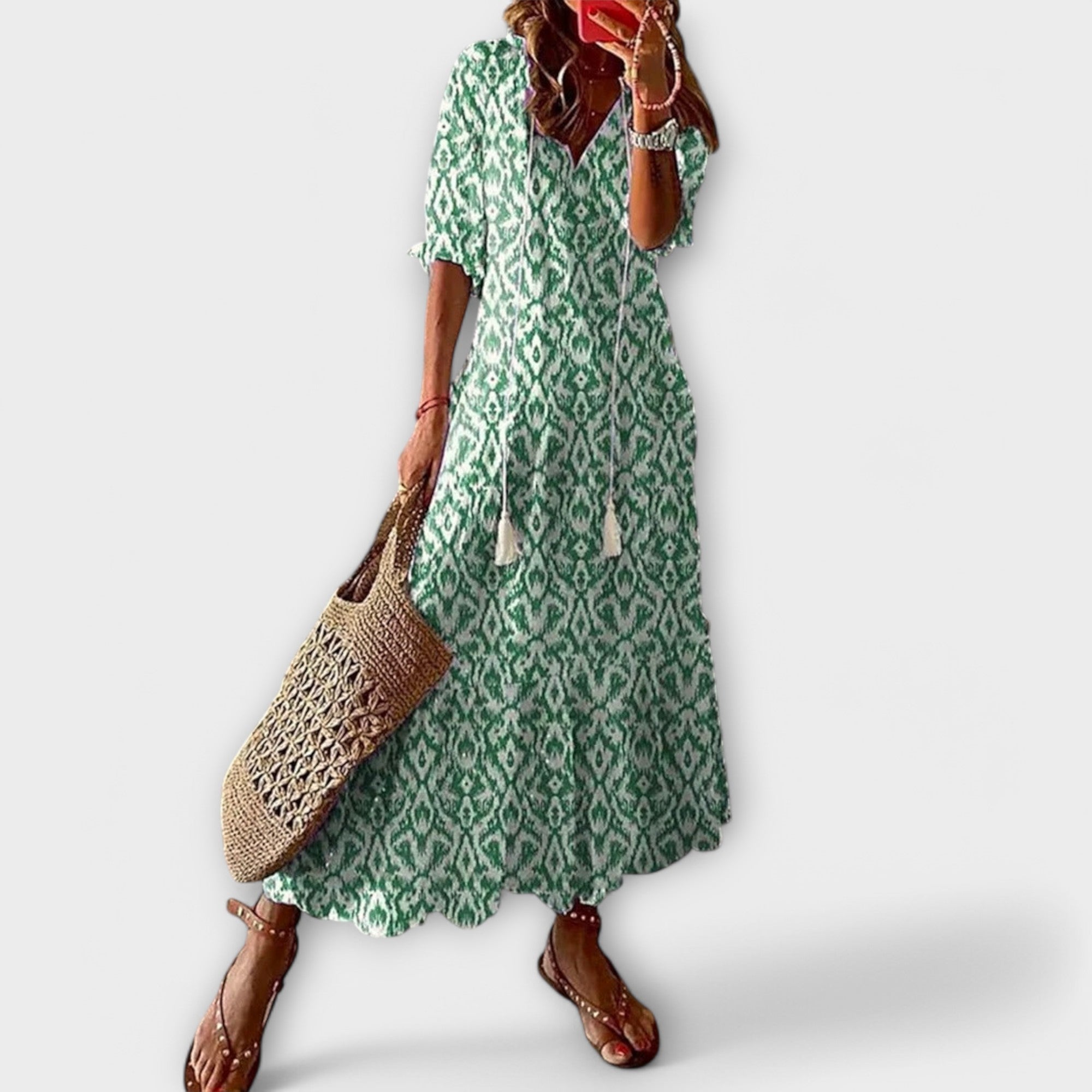 Yvana – Boho Maxikleid mit Ethnomuster