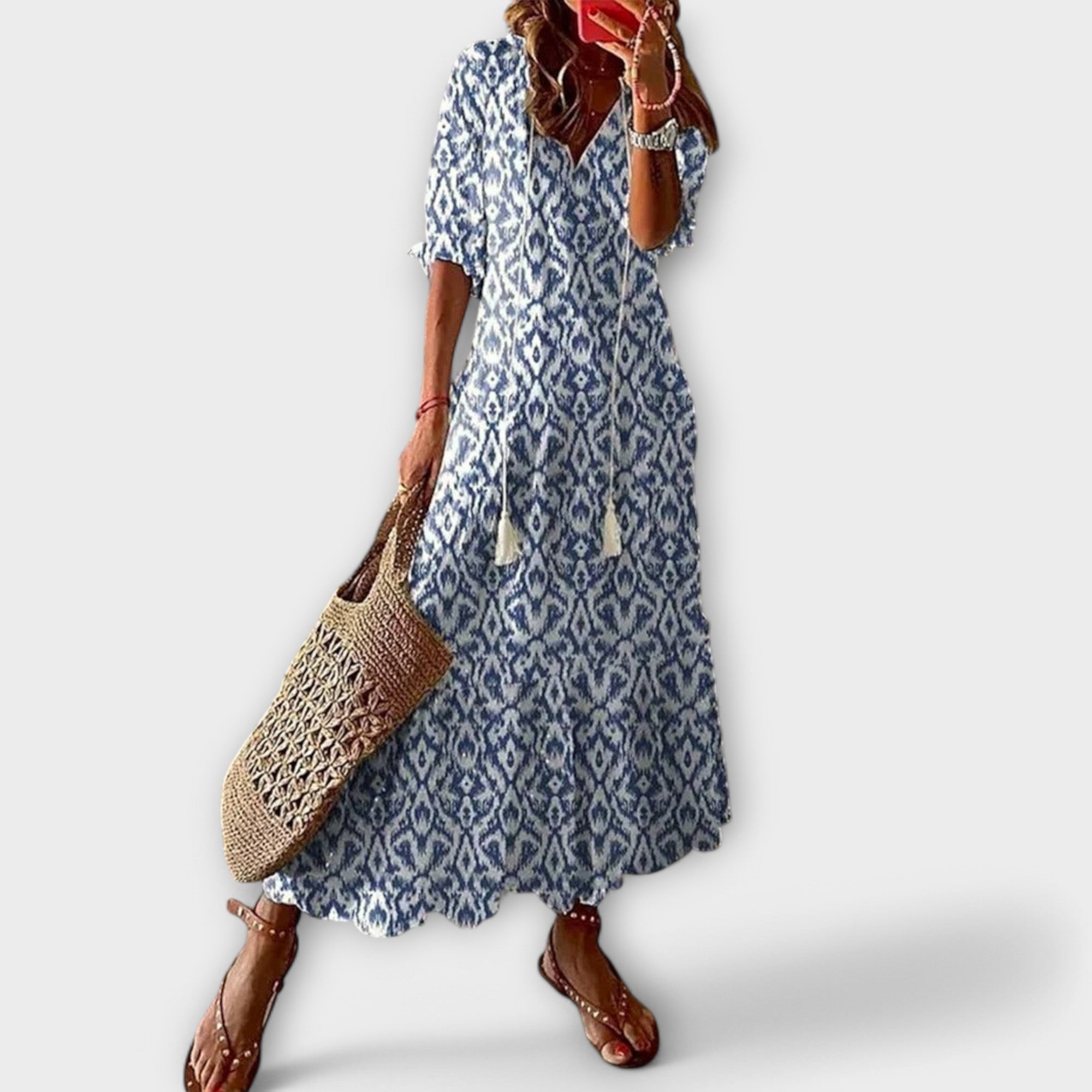 Yvana – Boho Maxikleid mit Ethnomuster